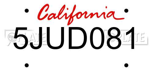 5JUD081 California License Plate
