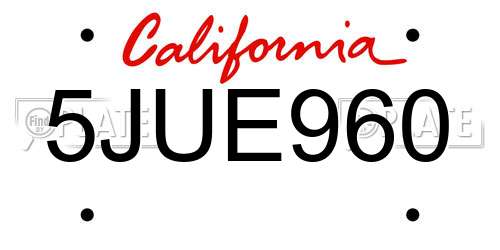 5JUE960 California License Plate