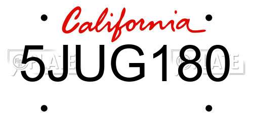 5JUG180 California License Plate