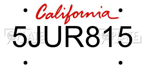5JUR815 California License Plate