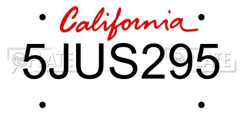 5JUS295 California License Plate