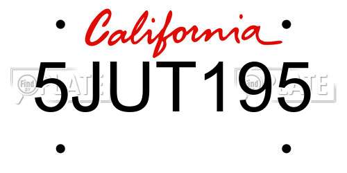 5JUT195 California License Plate