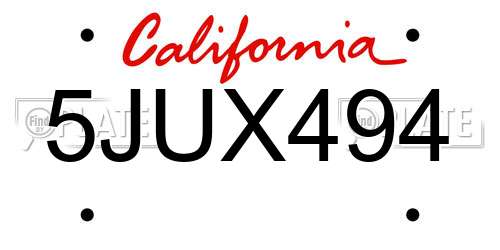 5JUX494 California License Plate