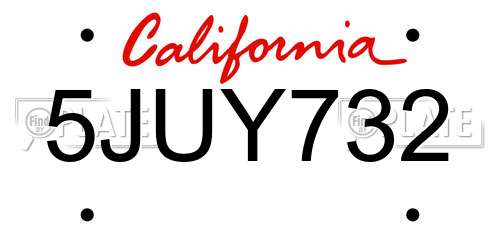 5JUY732 California License Plate