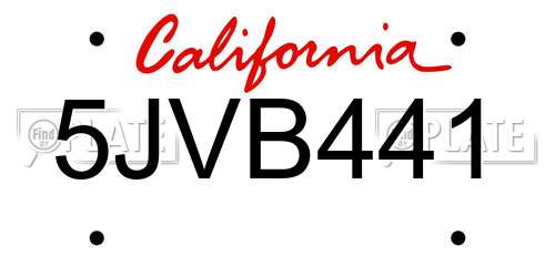 5JVB441 California License Plate