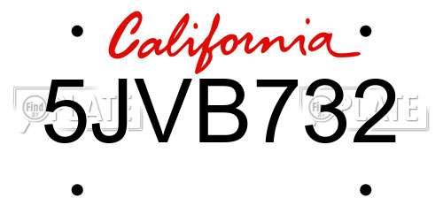 5JVB732 California License Plate