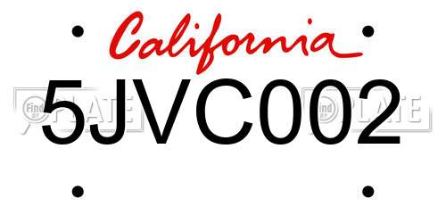 5JVC002 California License Plate