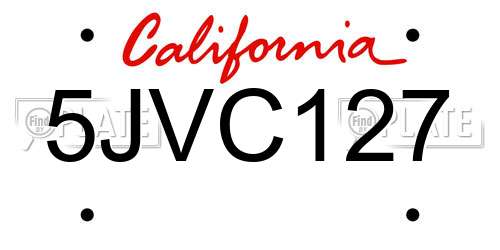 5JVC127 California License Plate