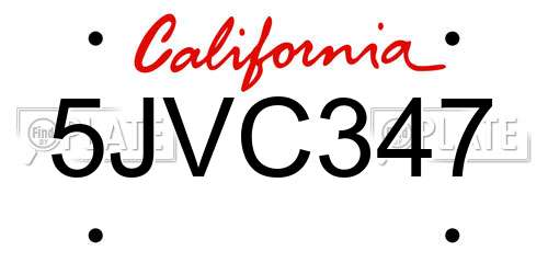 5JVC347 California License Plate