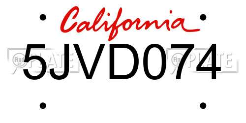 5JVD074 California License Plate