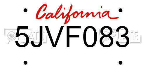 5JVF083 California License Plate