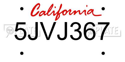 5JVJ367 California License Plate