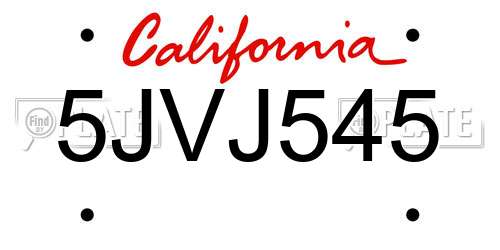5JVJ545 California License Plate