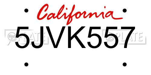 5JVK557 California License Plate