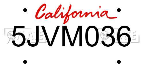 5JVM036 California License Plate