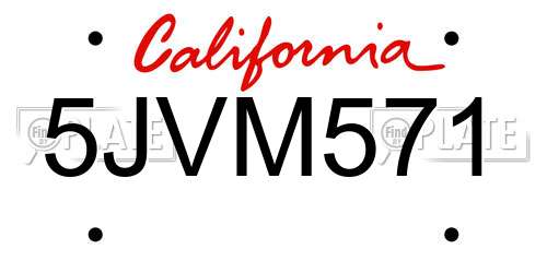 5JVM571 California License Plate