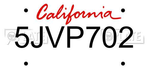 5JVP702 California License Plate