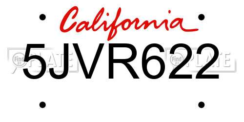 5JVR622 California License Plate
