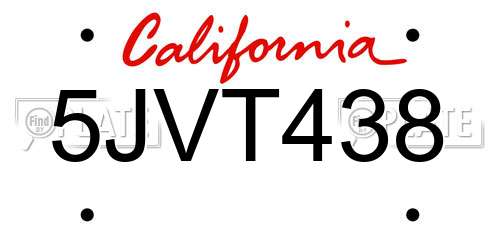 5JVT438 California License Plate