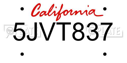5JVT837 California License Plate