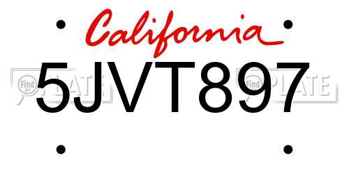 5JVT897 California License Plate