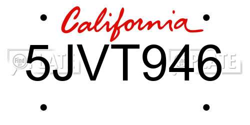 5JVT946 California License Plate