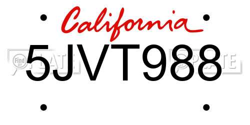 5JVT988 California License Plate