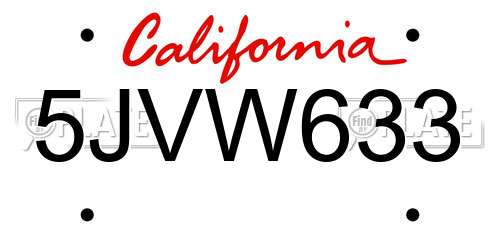 5JVW633 California License Plate