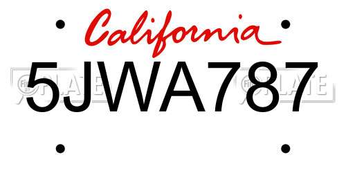 5JWA787 California License Plate