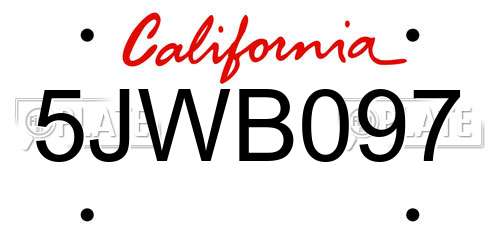 5JWB097 California License Plate
