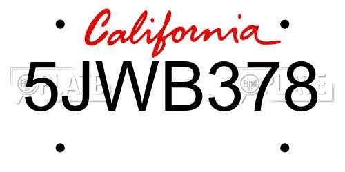 5JWB378 California License Plate