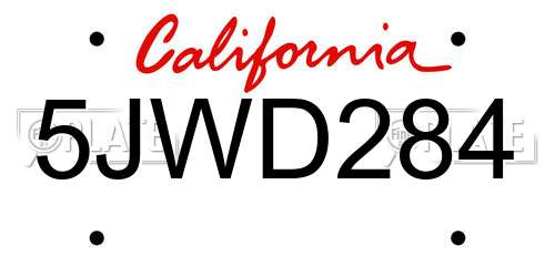 5JWD284 California License Plate