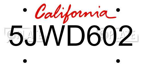 5JWD602 California License Plate