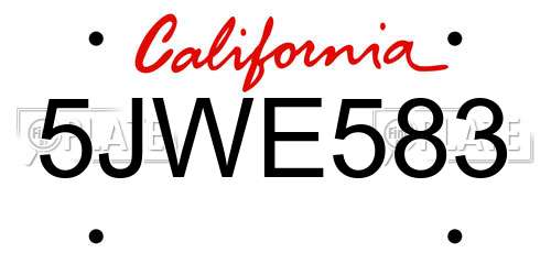 5JWE583 California License Plate