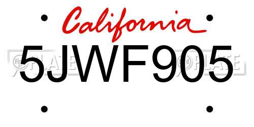 5JWF905 California License Plate