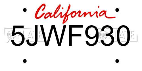 5JWF930 California License Plate