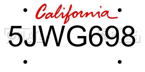 5JWG698 California License Plate