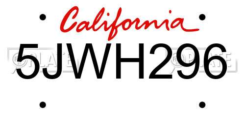 5JWH296 California License Plate