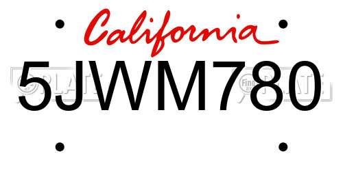 5JWM780 California License Plate