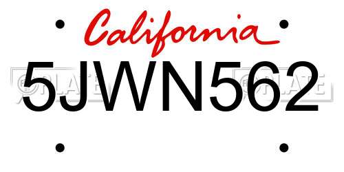 5JWN562 California License Plate
