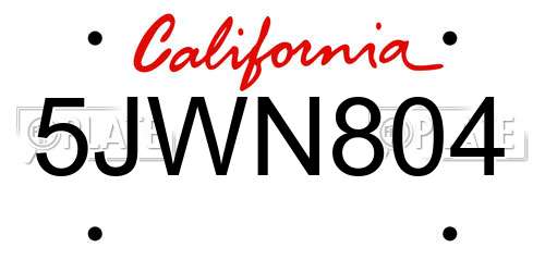 5JWN804 California License Plate