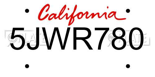 5JWR780 California License Plate