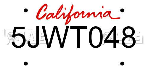 5JWT048 California License Plate