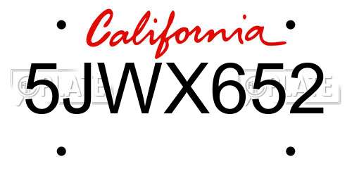 5JWX652 California License Plate