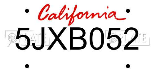 5JXB052 California License Plate
