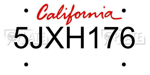 5JXH176 California License Plate