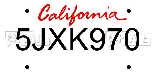 5JXK970 California License Plate