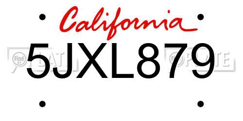 5JXL879 California License Plate