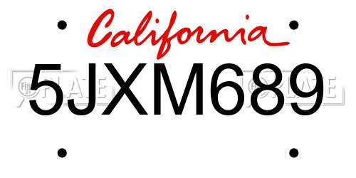 5JXM689 California License Plate