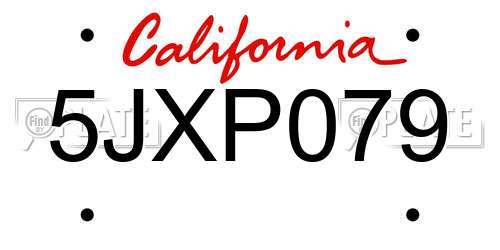 5JXP079 California License Plate